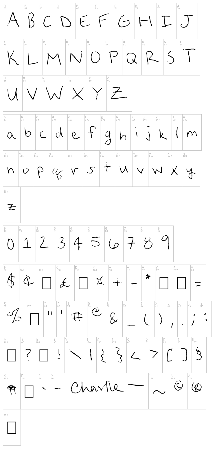 Straight Up Zody font map